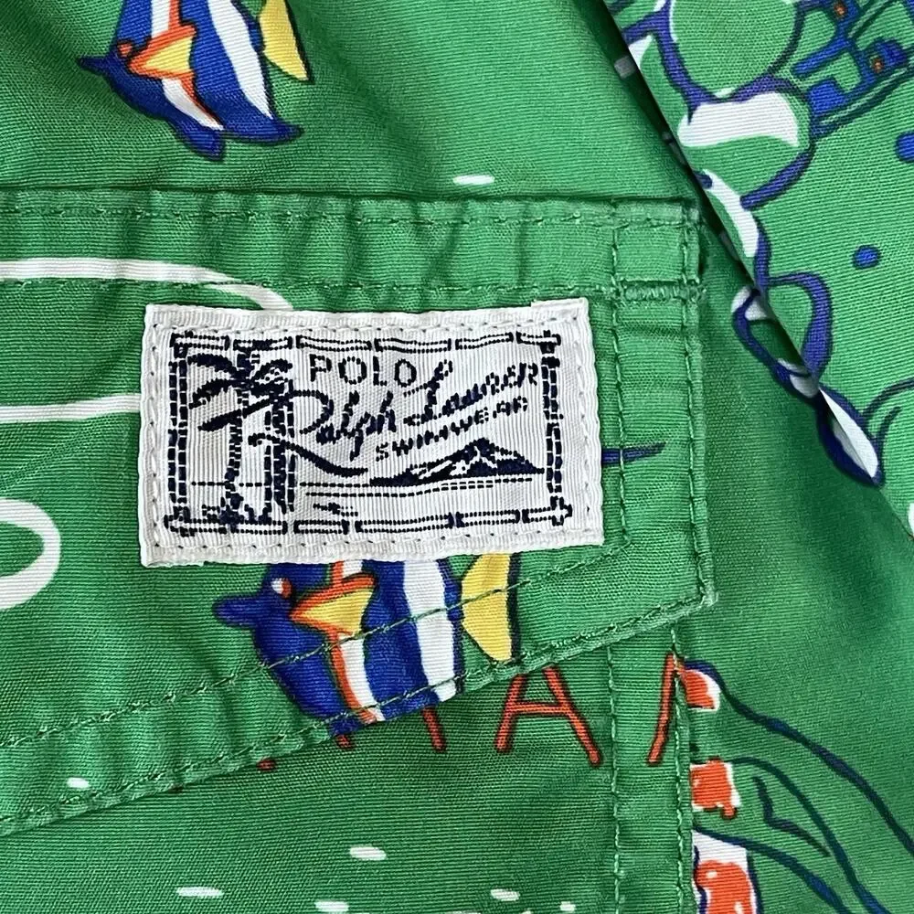 Polo‎ Ralph Lauren Short Mens L Green Hawaiian Traveler Lined Swim Trunk 5.5